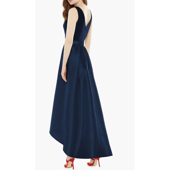 Alfred Sung Midnight Navy Sateen Twill High Low Cocktail Dress Gown New Size 10 - Picture 2 of 14